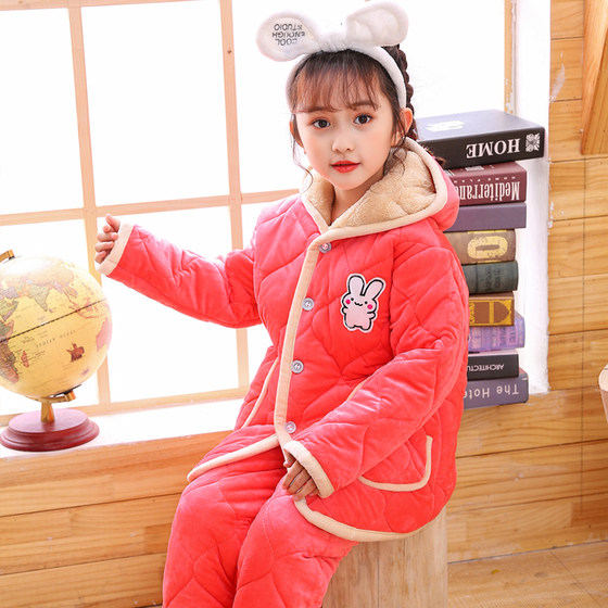 Children's flavored pajamas, autumn and winter boys, girls, coral and velvet thickened winter, boys, baby babies three -layer cotton Children's flavored pajamas, autumn and winter boys, girls, coral and velvet thickened winter, boys, baby babies three -layer cotton