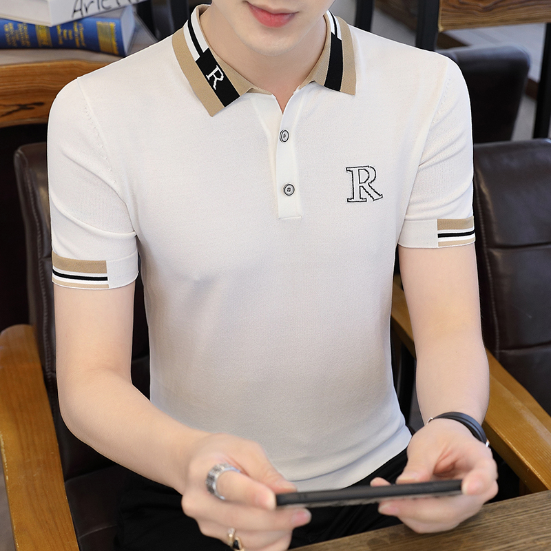 夏季冰丝短袖t恤男有领潮流休闲半袖上衣男士夏装翻领POLO衫体恤