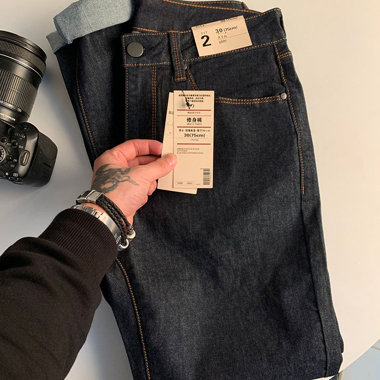 线下258，FIT修身裁剪 出口日本尾单时尚简约沾染牛仔长裤男裤子