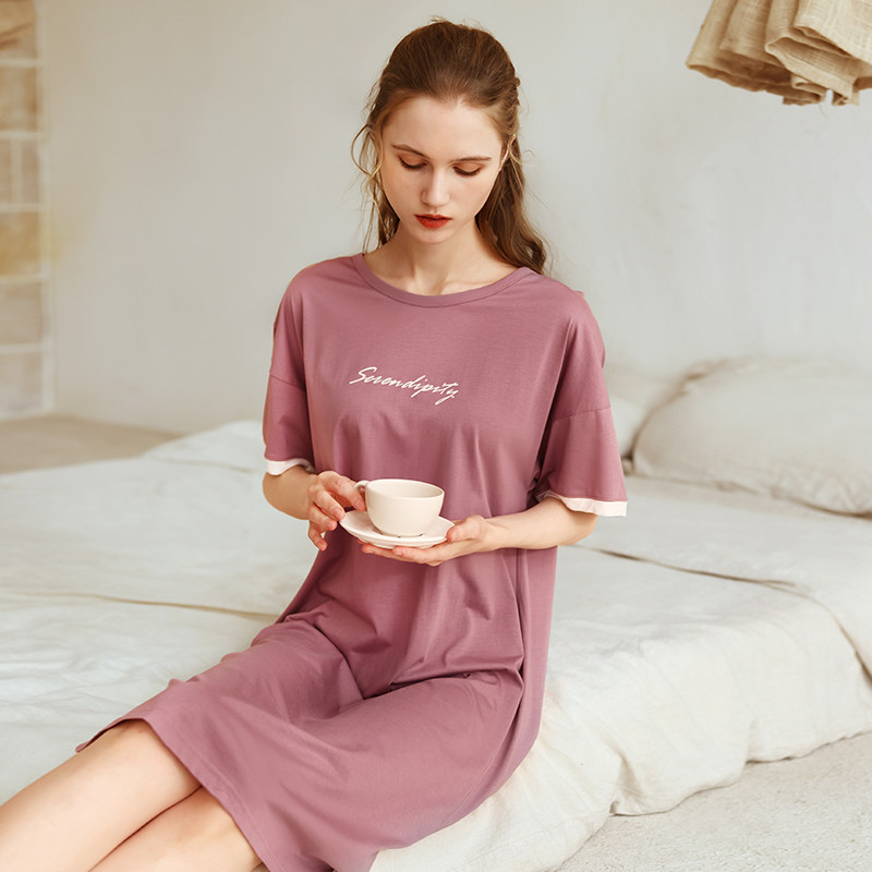 绮瑞夏季莫代尔睡裙简约夏天女款冰凉睡衣甜美睡裙