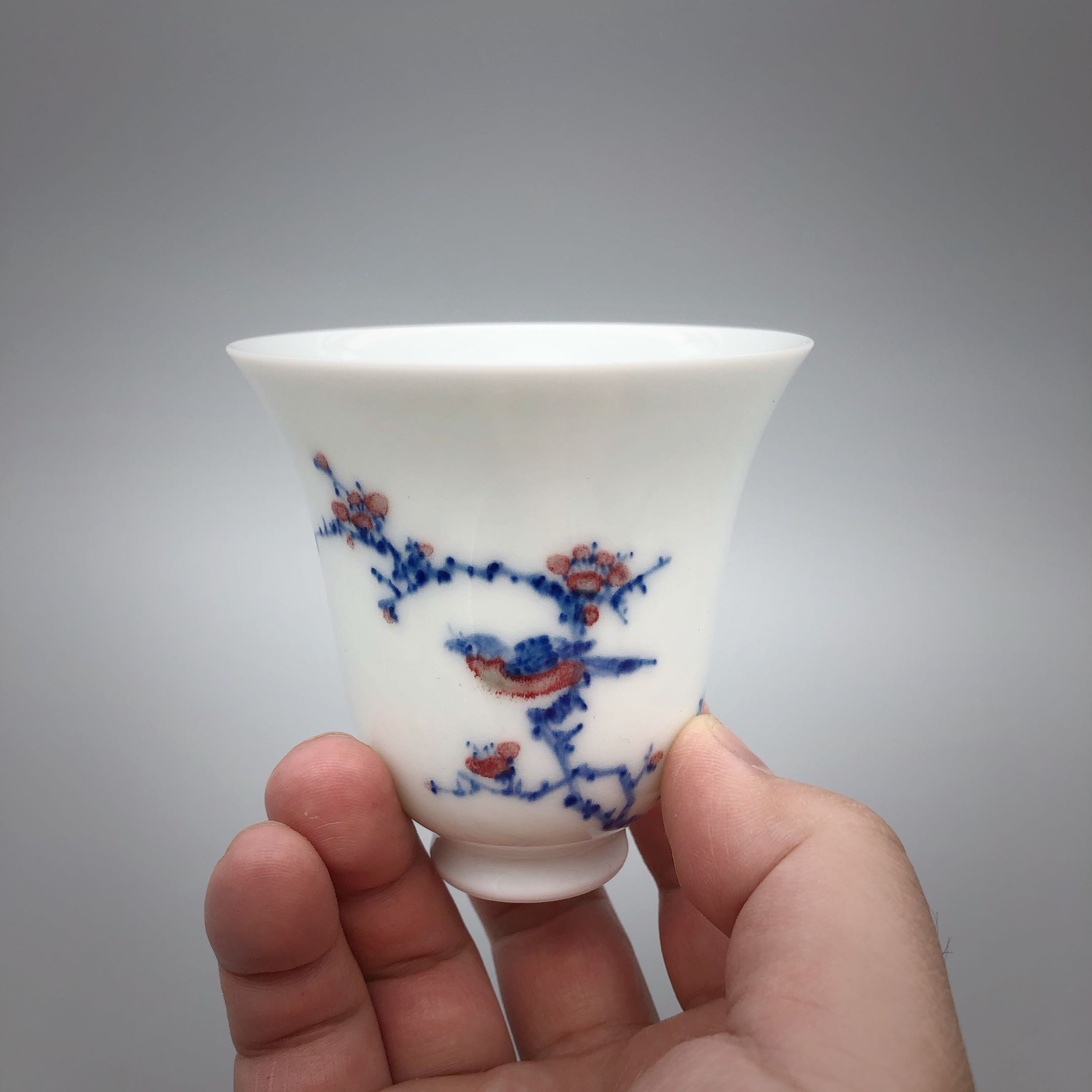 台湾晓芳窑青花釉里红花花鸟茶杯仰钟杯热销包邮茶杯