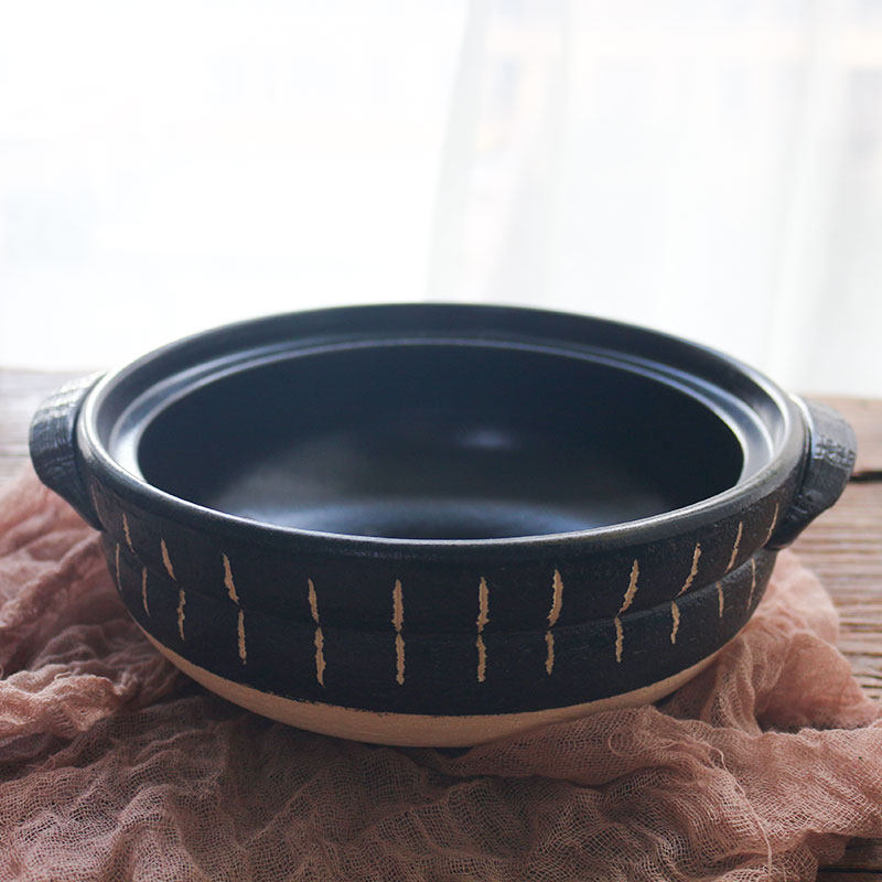 日本万古烧复古古风十草家用扁锅耐高温陶土焖饭砂锅