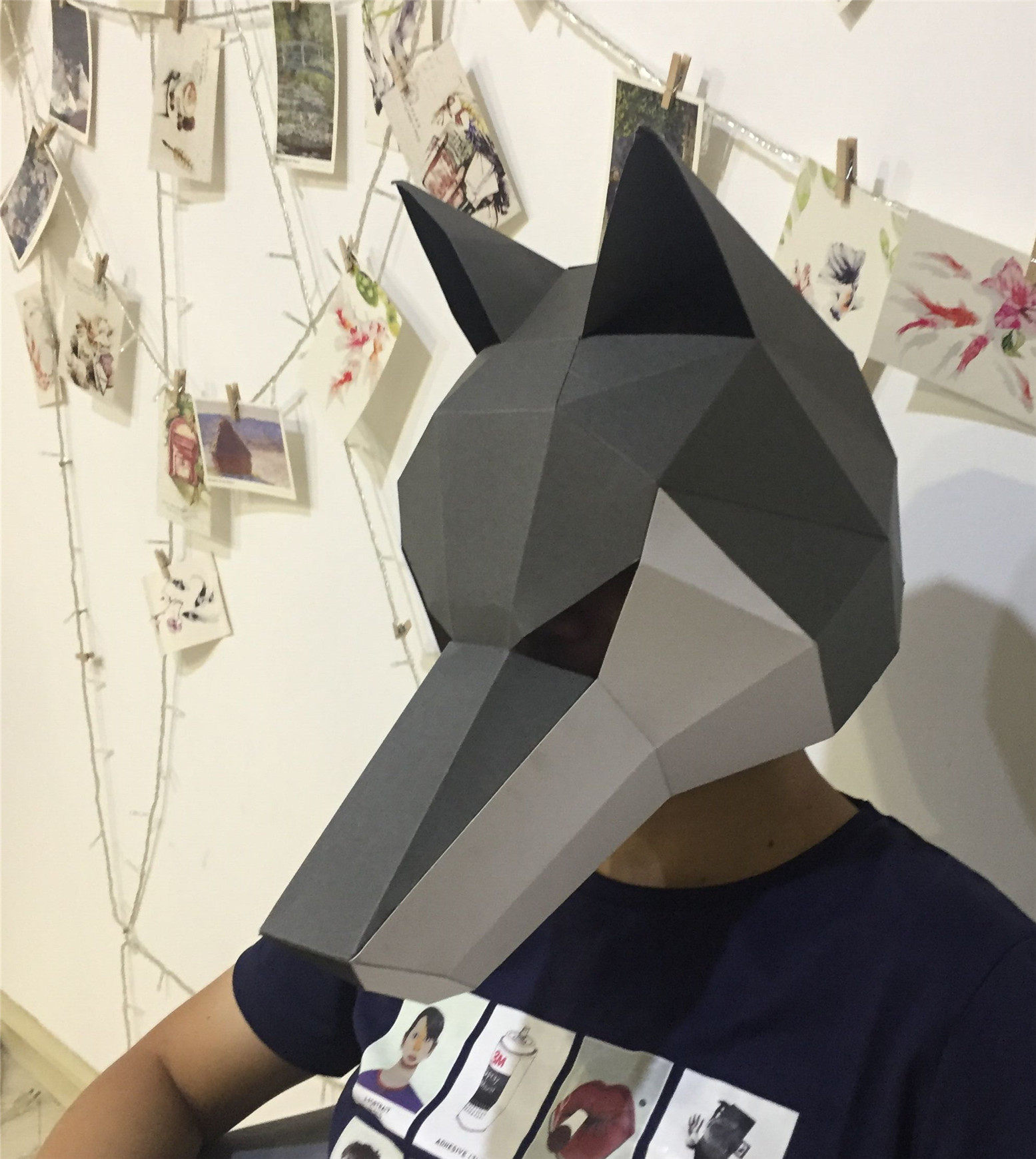 创意diy纸面具狼人大灰狼头套化妆舞会派对表演动物道具万圣节cos