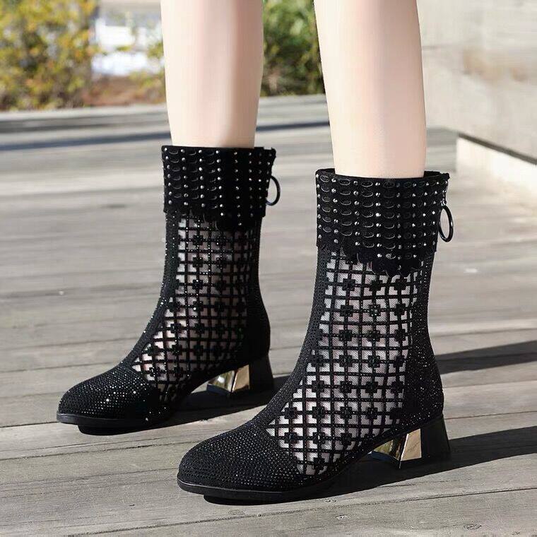 夏季女靴薄款凉靴女2021新款高跟马丁镂空女鞋时装靴