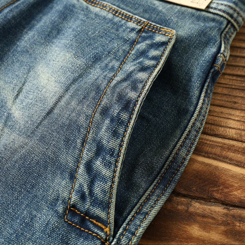 春秋季复古弯刀牛仔裤男士潮牌高端3D立体宽松直筒拼接工装长裤子