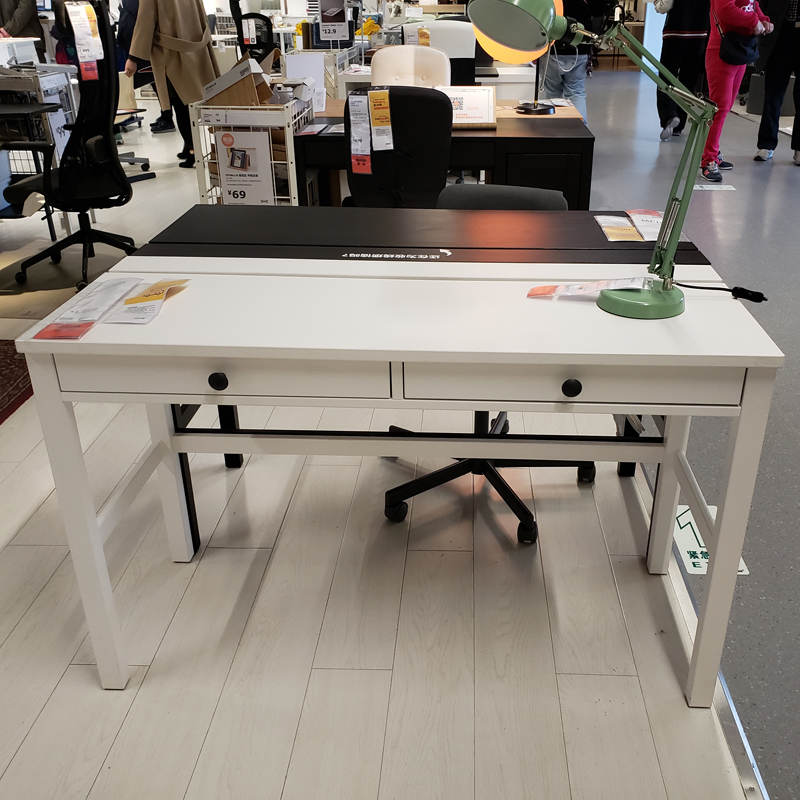 温馨宜家ikea汉尼斯双屉桌办公桌学习书桌抽屉家用书桌