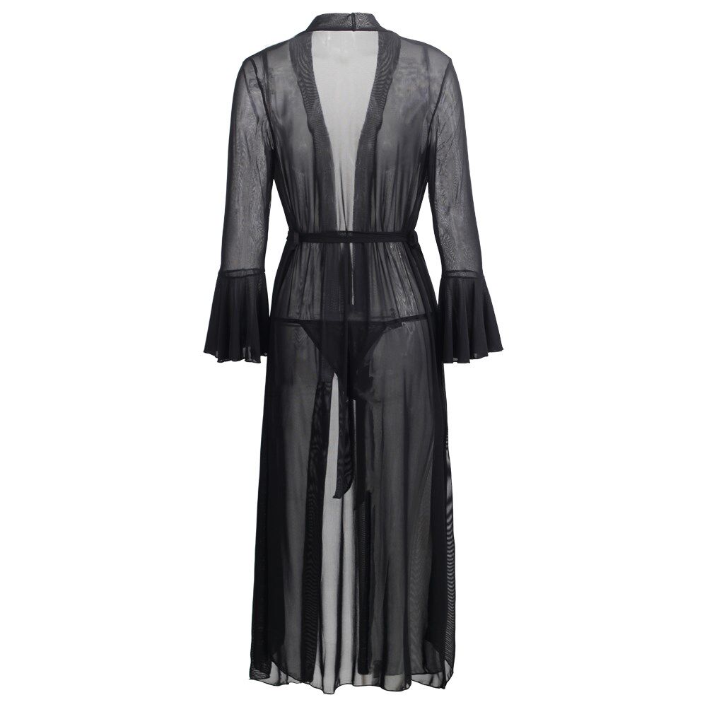 性感透明长裙薄纱外套女大码情趣衣网睡袍长款睡袍