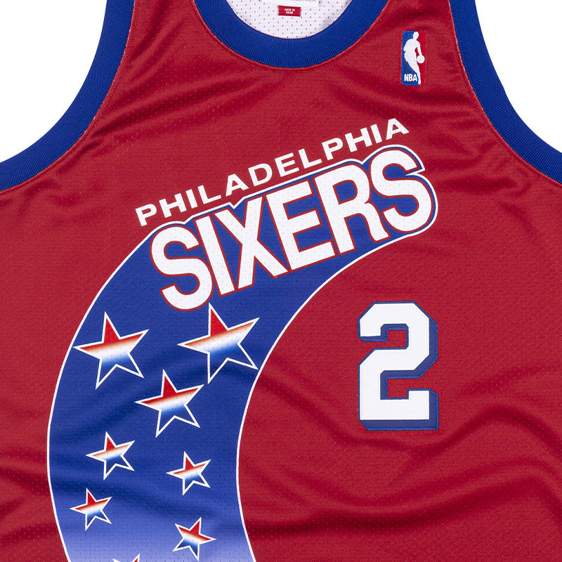 mitchellness马龙93-94年76人au复古球衣mn联名男女篮球服