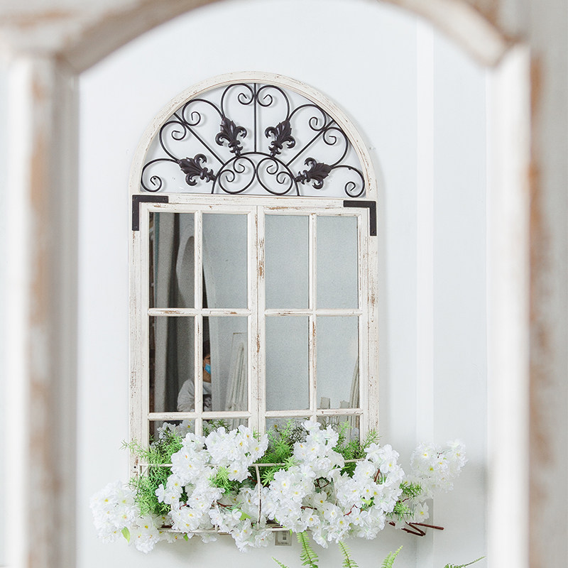 你可居法式墙镜装饰窗户假窗挂镜田园复古做旧穿衣镜