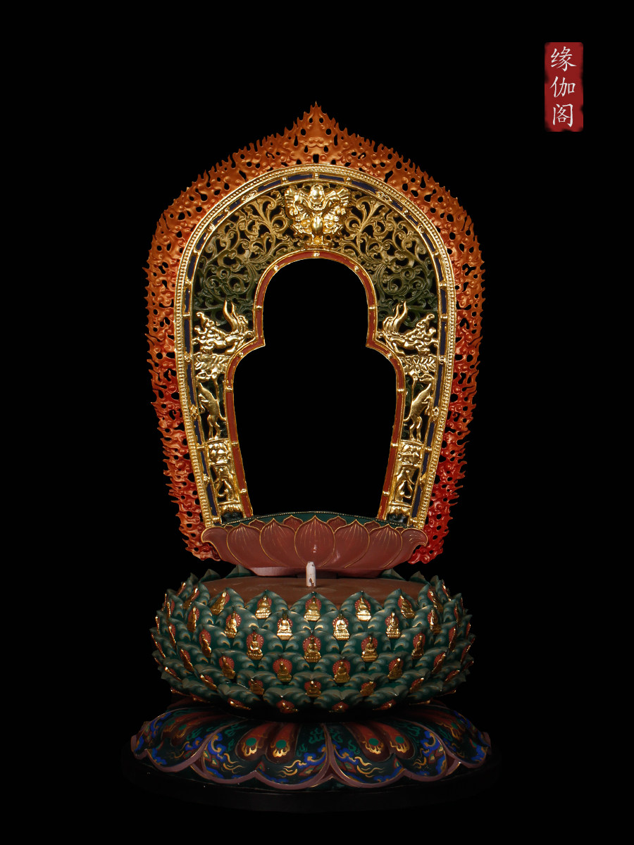 雕花背光佛像底座观音莲花金刚须弥火焰祥云木雕