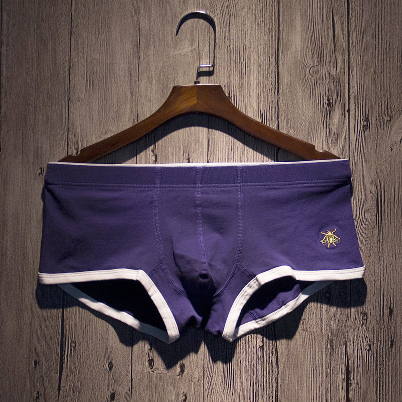 青年男士内裤男平角裤低腰性感纯棉透气简约运动修身刺绣四角裤头