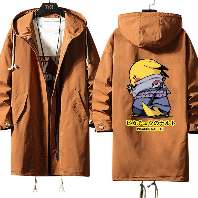 皮卡丘联名动漫ins春秋薄款男学生中长风衣外套风衣