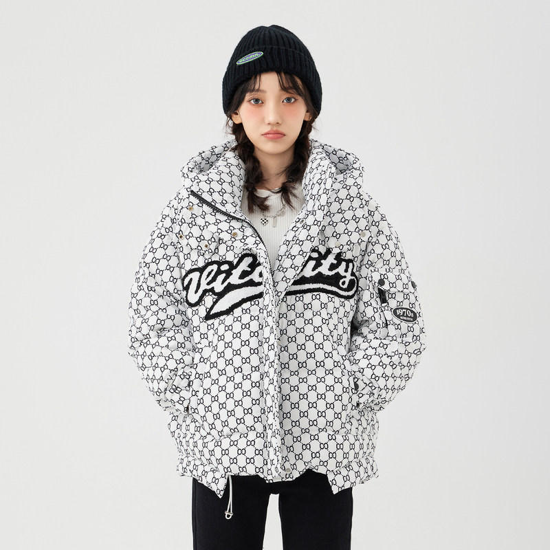 快鱼2022年新款宽松连帽羽绒服时尚字母洋气保暖羽绒服