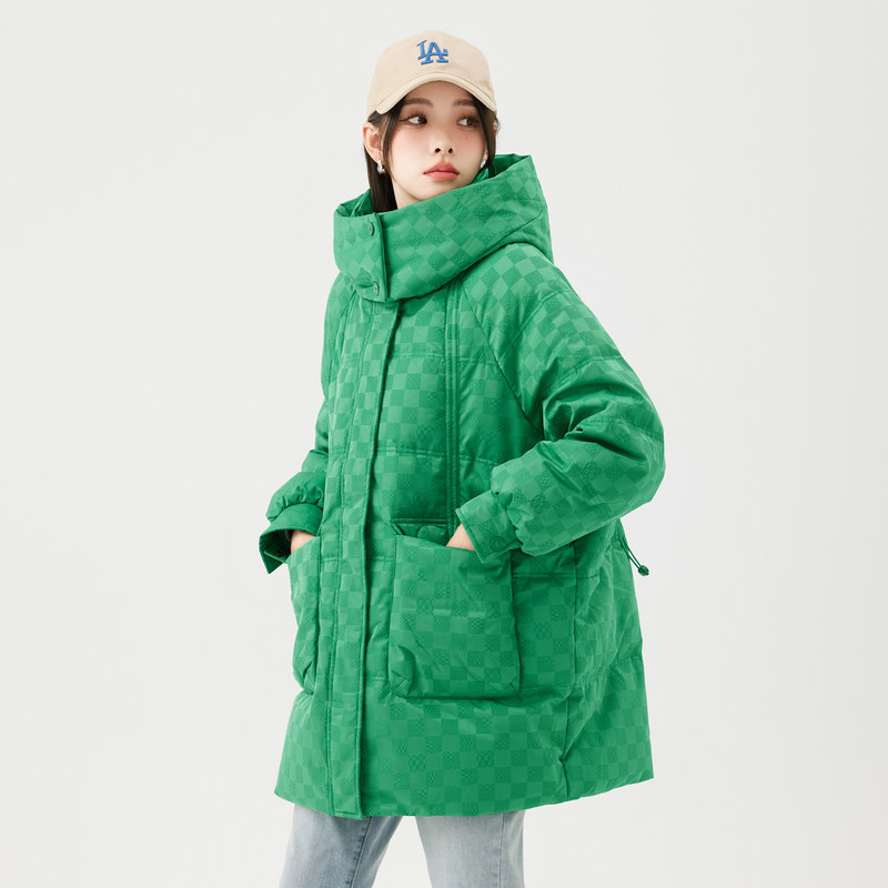 快鱼2022冬款厚带中长羽绒服时尚纯色通勤保暖羽绒服