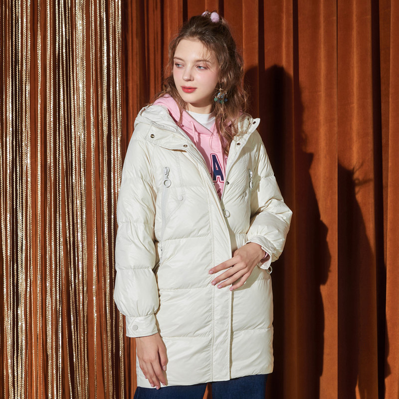 外套快鱼新款鸭绒白鸭绒2020中长茧型宽松羽绒服羽绒服