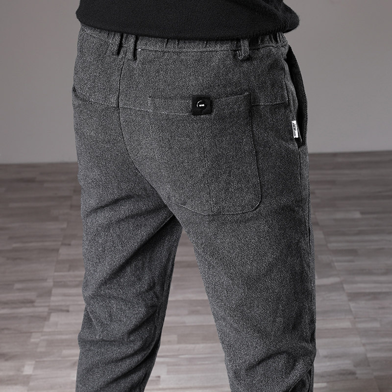 男士休闲裤秋冬款磨毛呢裤子松紧腰冬季韩版修身小脚百搭男土长裤