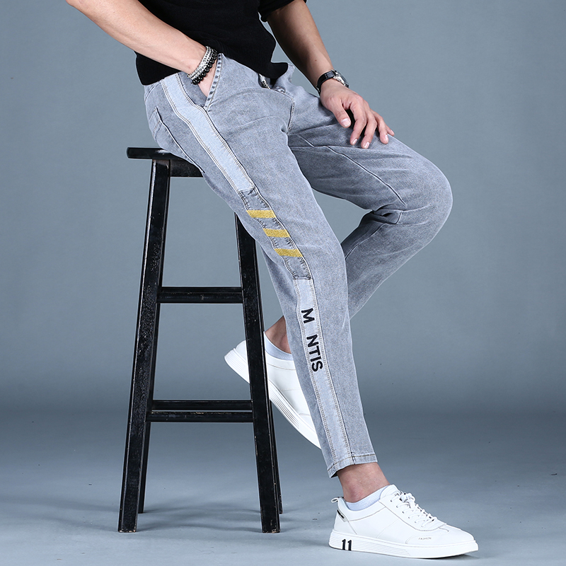 九分牛仔裤男2022年新款刺绣浅色夏季宽松潮牌韩修身小脚九分裤男