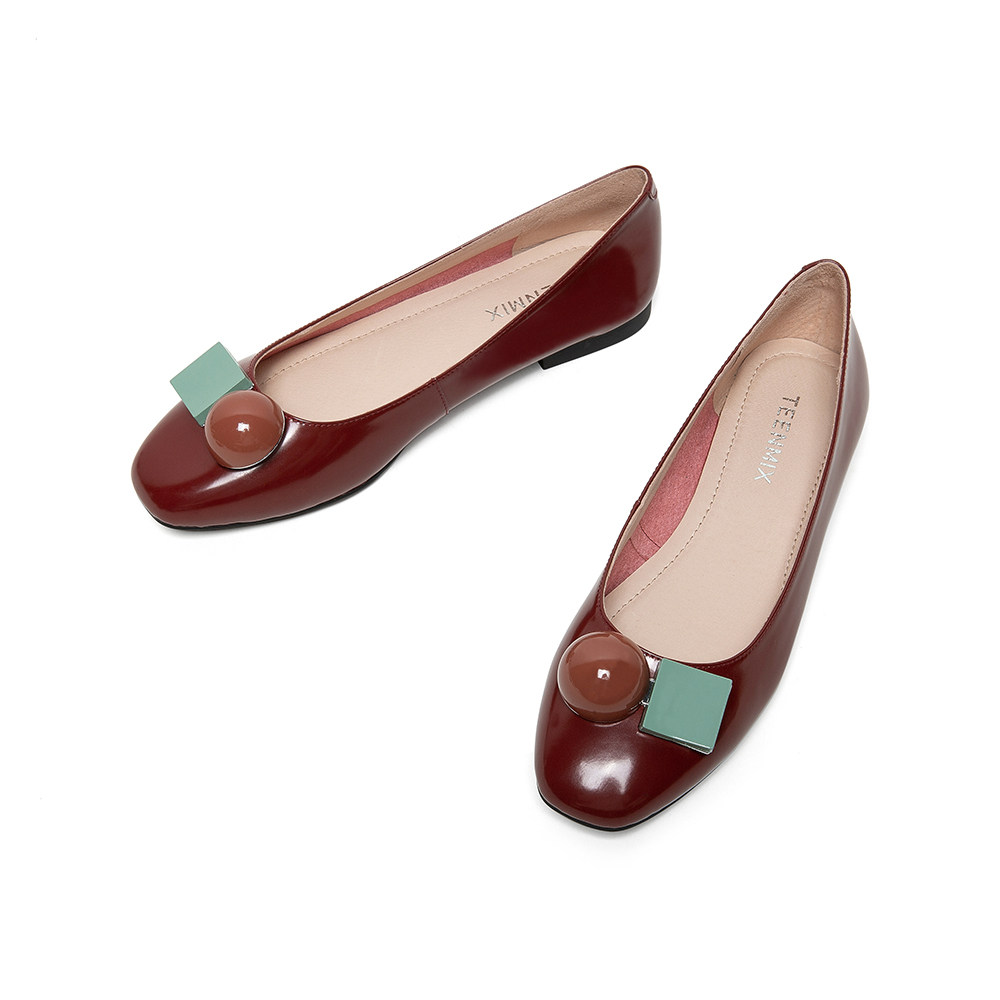 天美意方头单鞋女平底可爱浅口鞋商场同款2020春夏新款xnf03aq0￥468