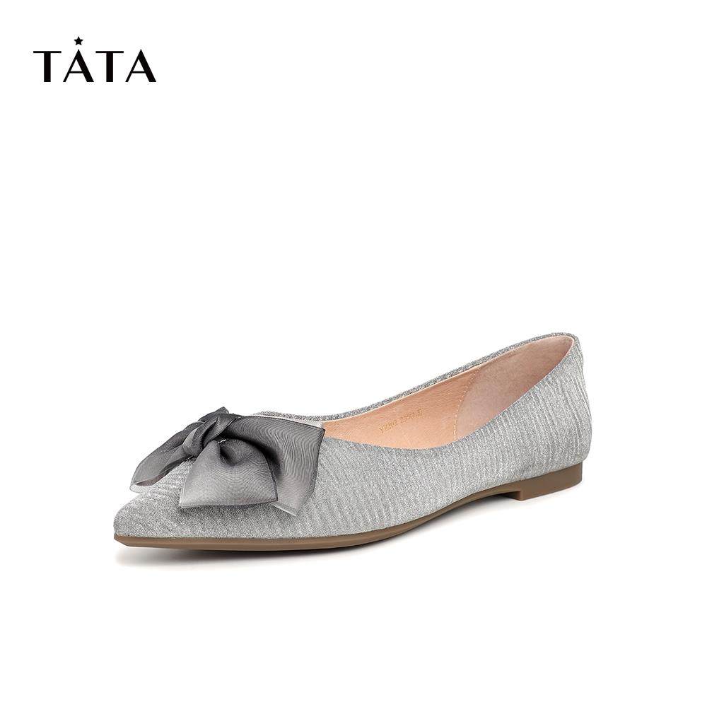 tata他她2021专柜甜美蝴蝶结尖头女单yzi02aq1单鞋