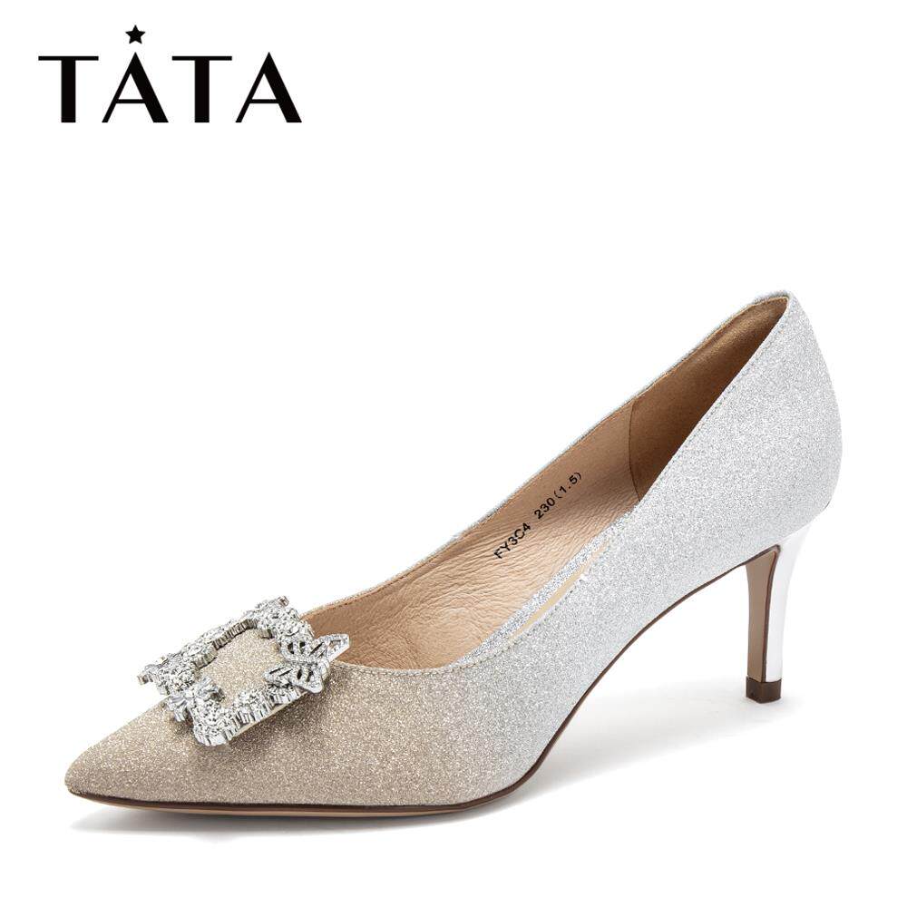 tata/他她2019秋专柜同款细高跟鞋婚鞋水钻尖头单鞋女fy3c4cq9