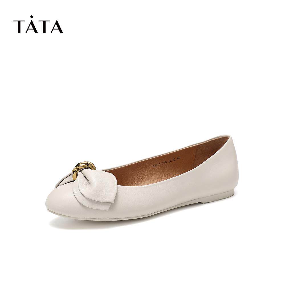 tata他她2020秋圆头奶奶蝴蝶结浅口平底休闲女单单鞋