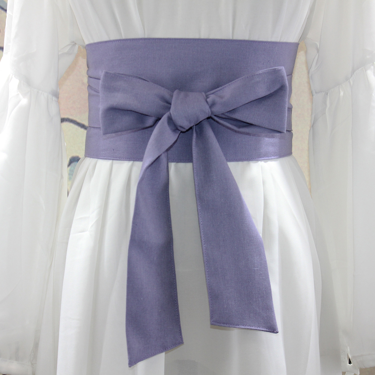 紫罗兰甜美蝴蝶结腰封女自制棉麻透气夏季连衣裙配饰腰带