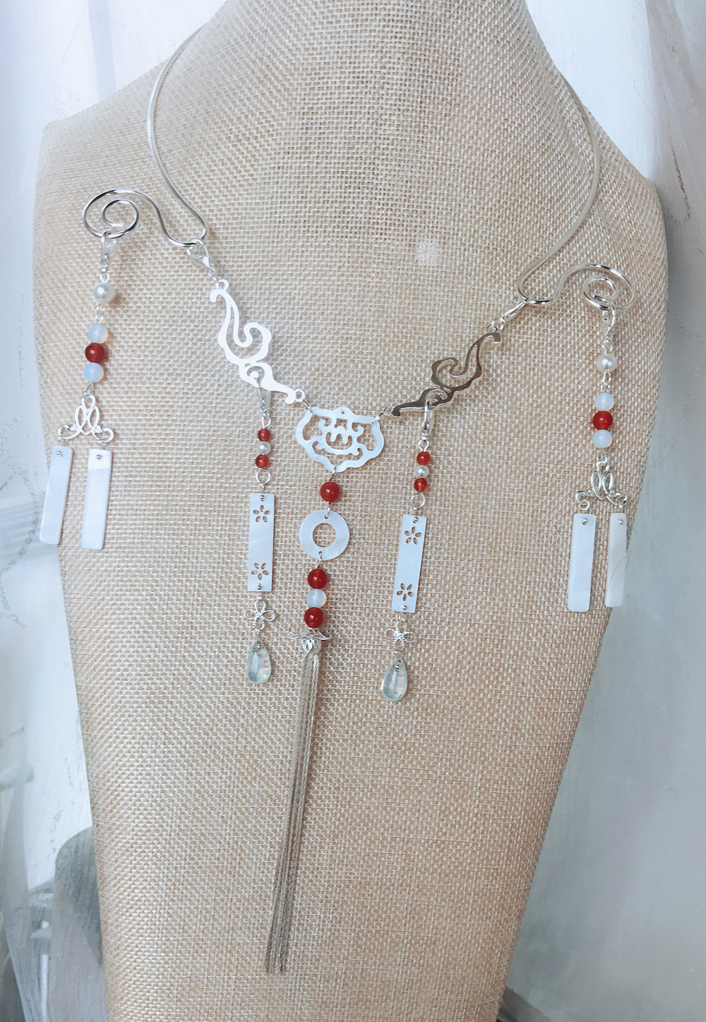 素陌.明制璎珞项圈汉服璎珞红色蓝色流苏古风项链包邮