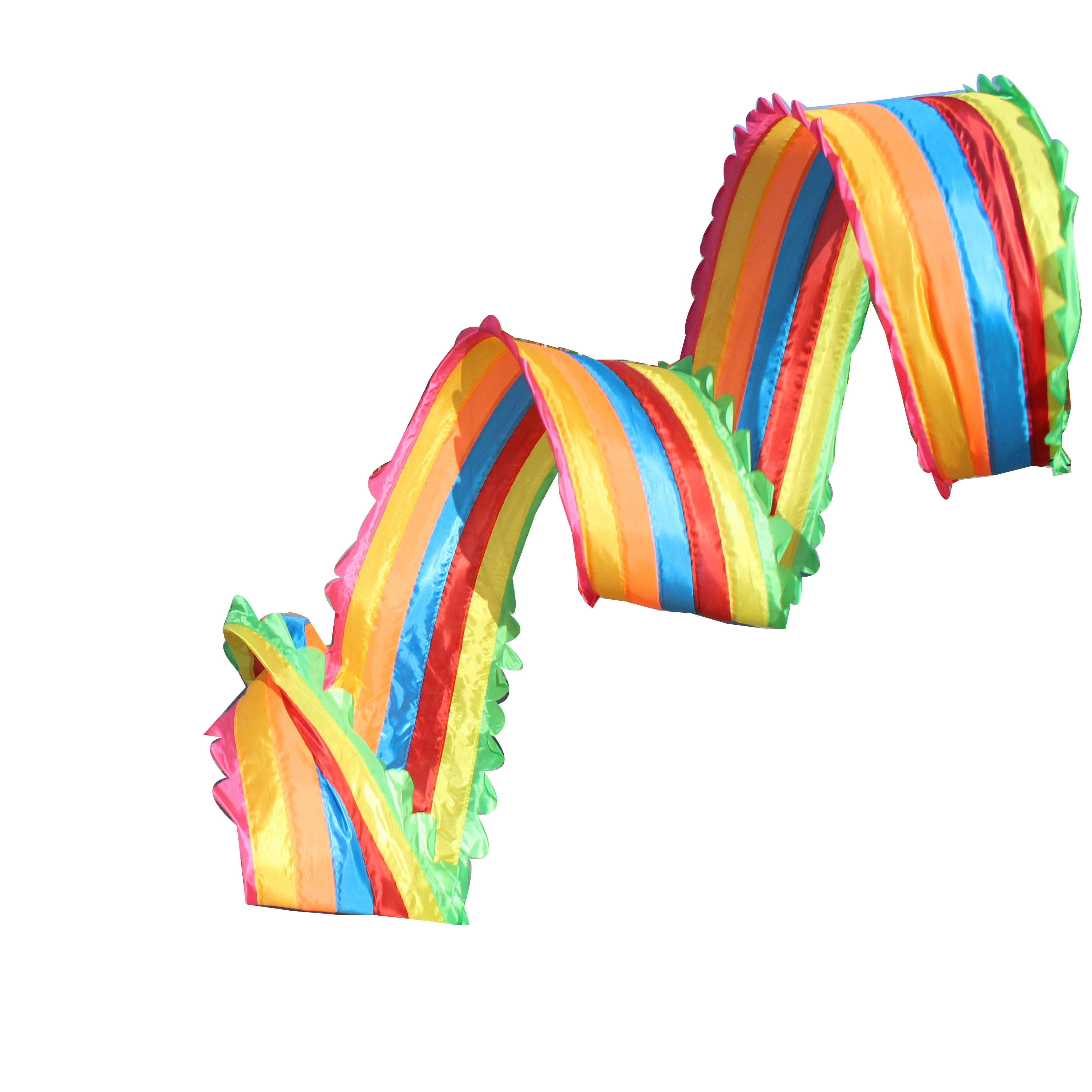 公园晨练舞蹈长绸七色拼接花边舞绸带杆彩绸健身彩带成人丝带绸带