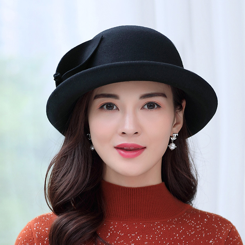 羊毛子女卷边礼帽女士洋气百搭秋冬帽子女式帽子