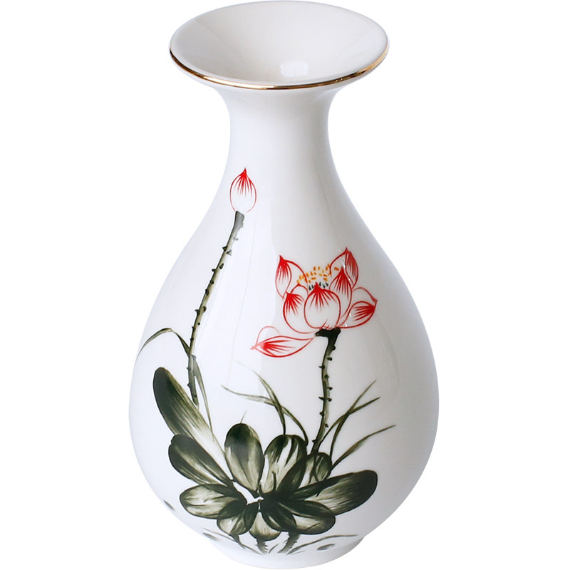 花瓶瓷莲手绘荷花佛前陶瓷观音小号神台佛堂花瓶