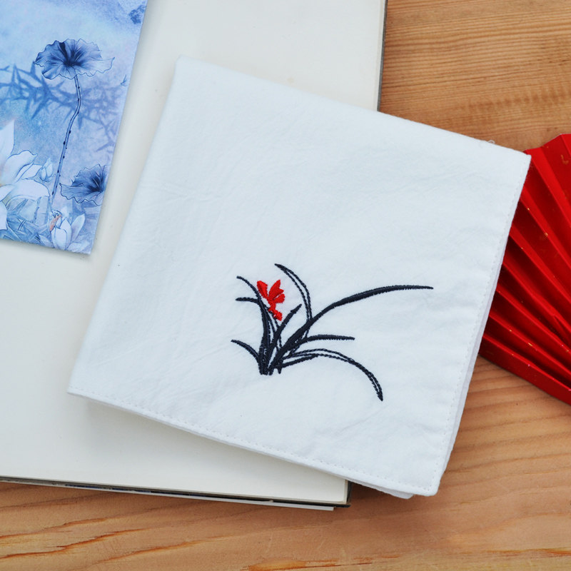 手帕刺绣兰草素式送礼女士男女定制九素手工手帕