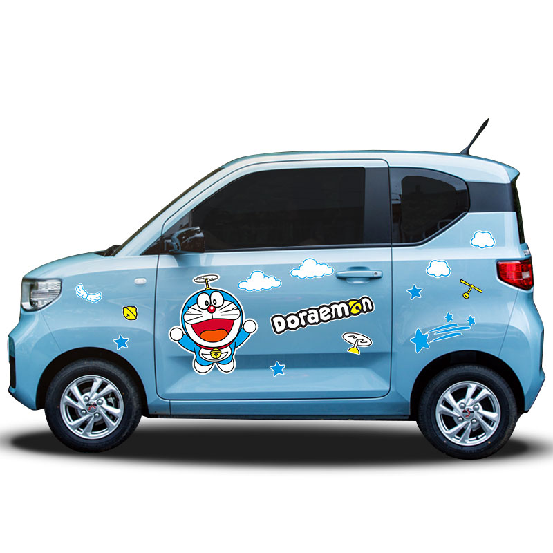 五菱宏光miniev车贴迷你改装叮当猫车身拉花可爱卡通汽车装饰贴