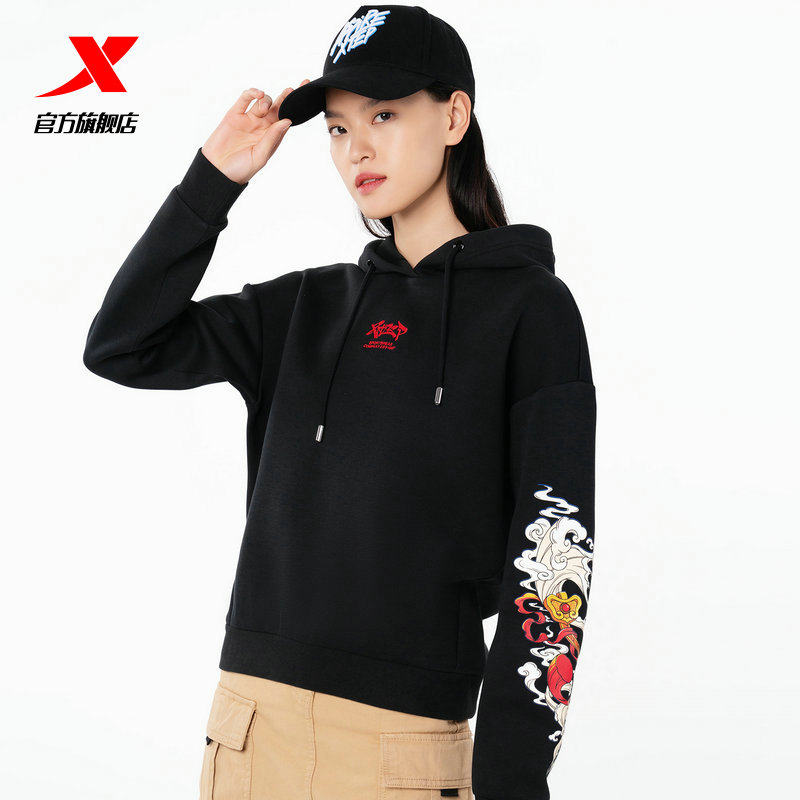 景甜同款特步牛转乾坤卫衣女2021春季新款女装运动卫衣