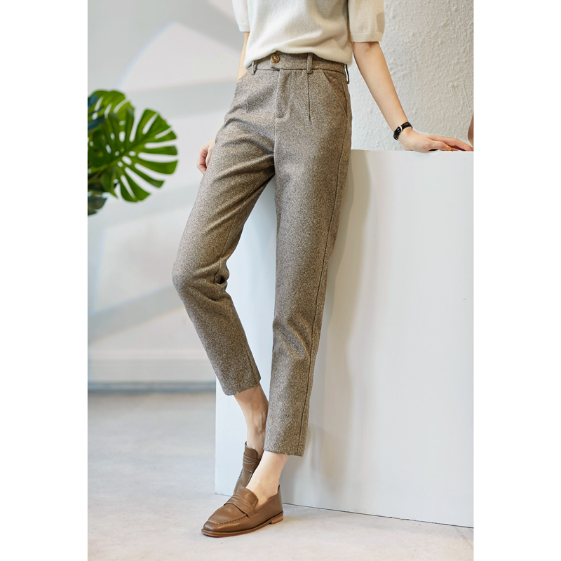 笑涵阁い 百搭直筒人字纹毛呢裤锥形女裤显瘦洋气长裤 KZ219391AL