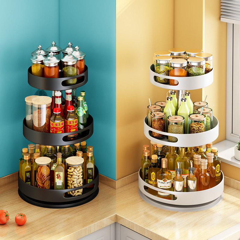 旋转调料品置置物架厨房专用多功能转角双层放油厨房置物架