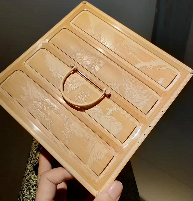 绣眼鸟笼永华款本工留青雕山水金线饕餮门亮笼子