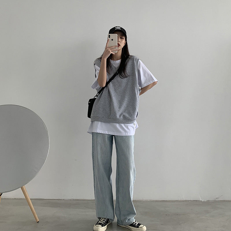 2021宽松夹背马夹背外穿学生新款马甲毛圈简约大码女装