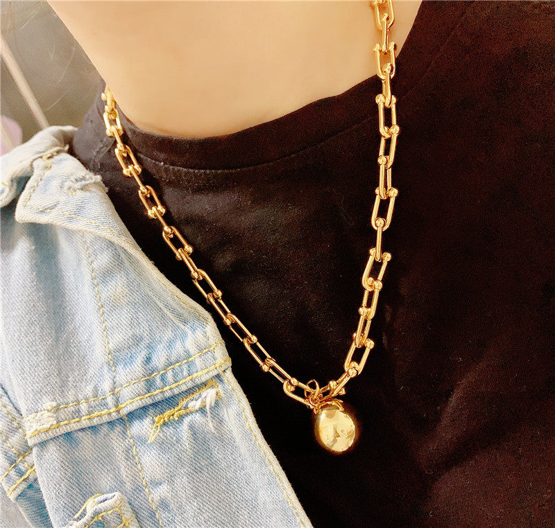 韩国欧美夸张酒吧光面球铁锁链项链百搭简约项链