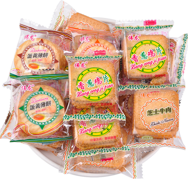 饼干伟龙350g散装薄脆香葱鸡片葱油整箱中老年人薄脆饼干