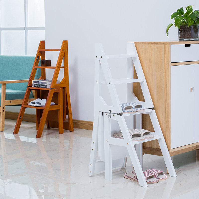 实木家用多功能折叠梯椅室内移动室内登高梯子两用四步梯凳爬梯子