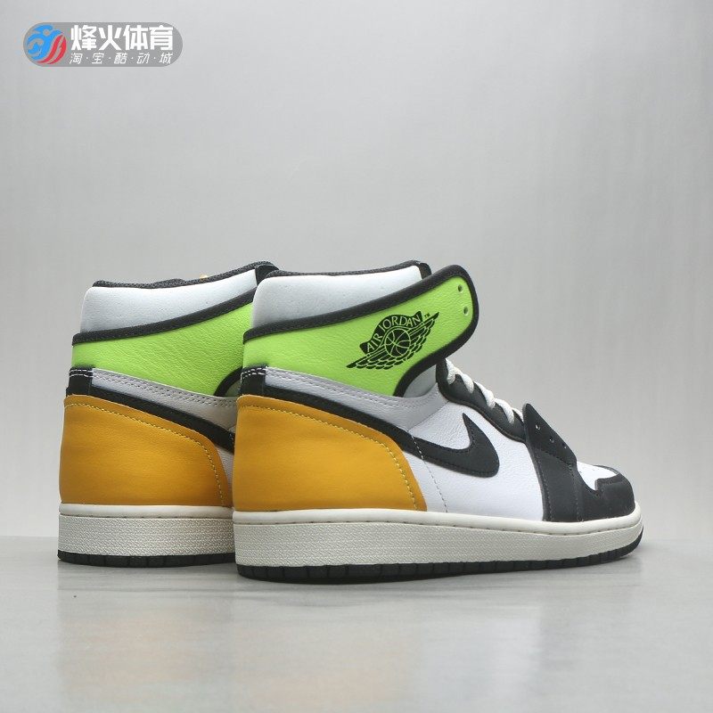 现货 烽火 air jordan 1 aj1 乔1 黑黄脚趾 荧光绿白橙555088-118