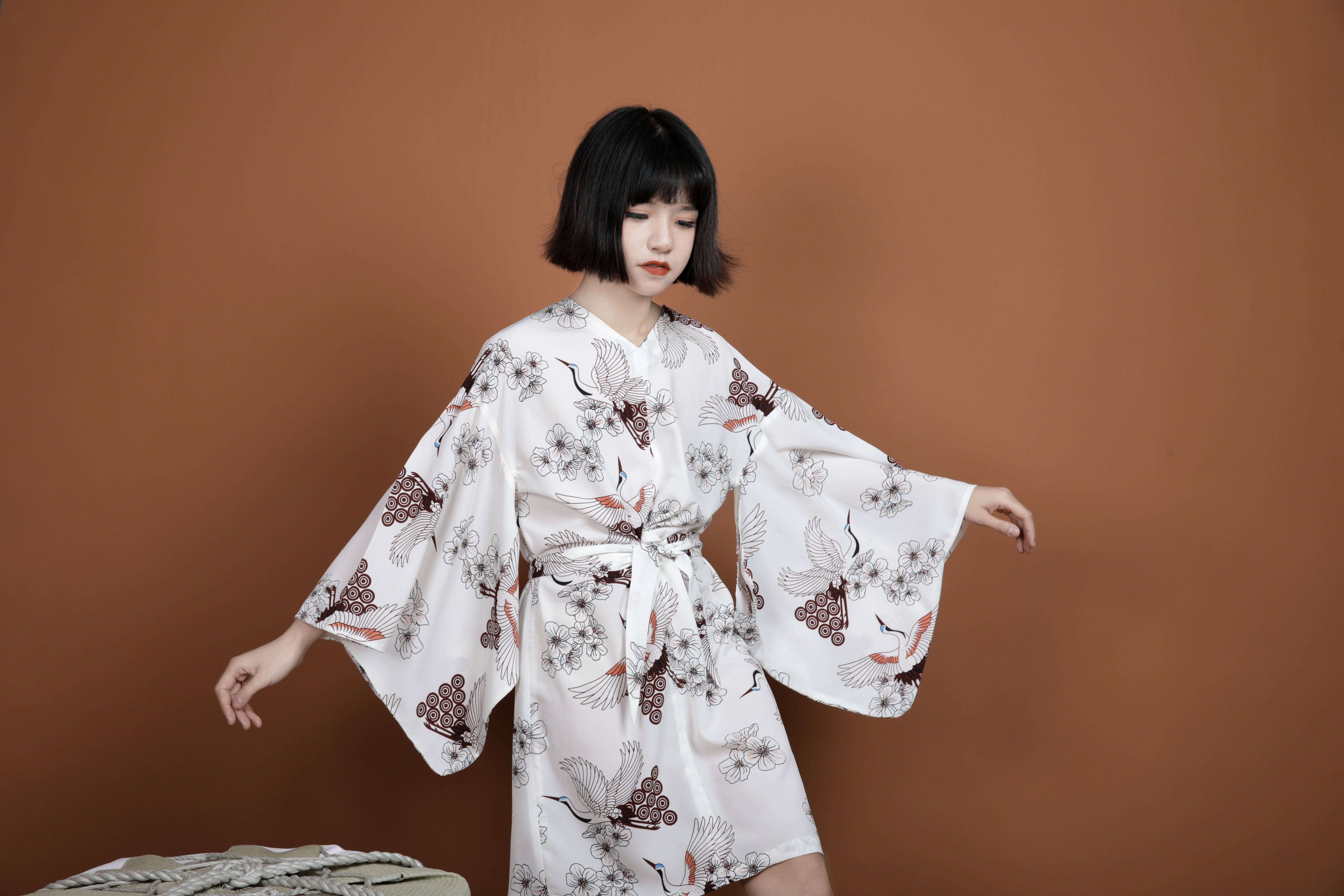 小葱良裁原创自制 日系萌系少女和风仙鹤连衣裙 可爱裙子女夏