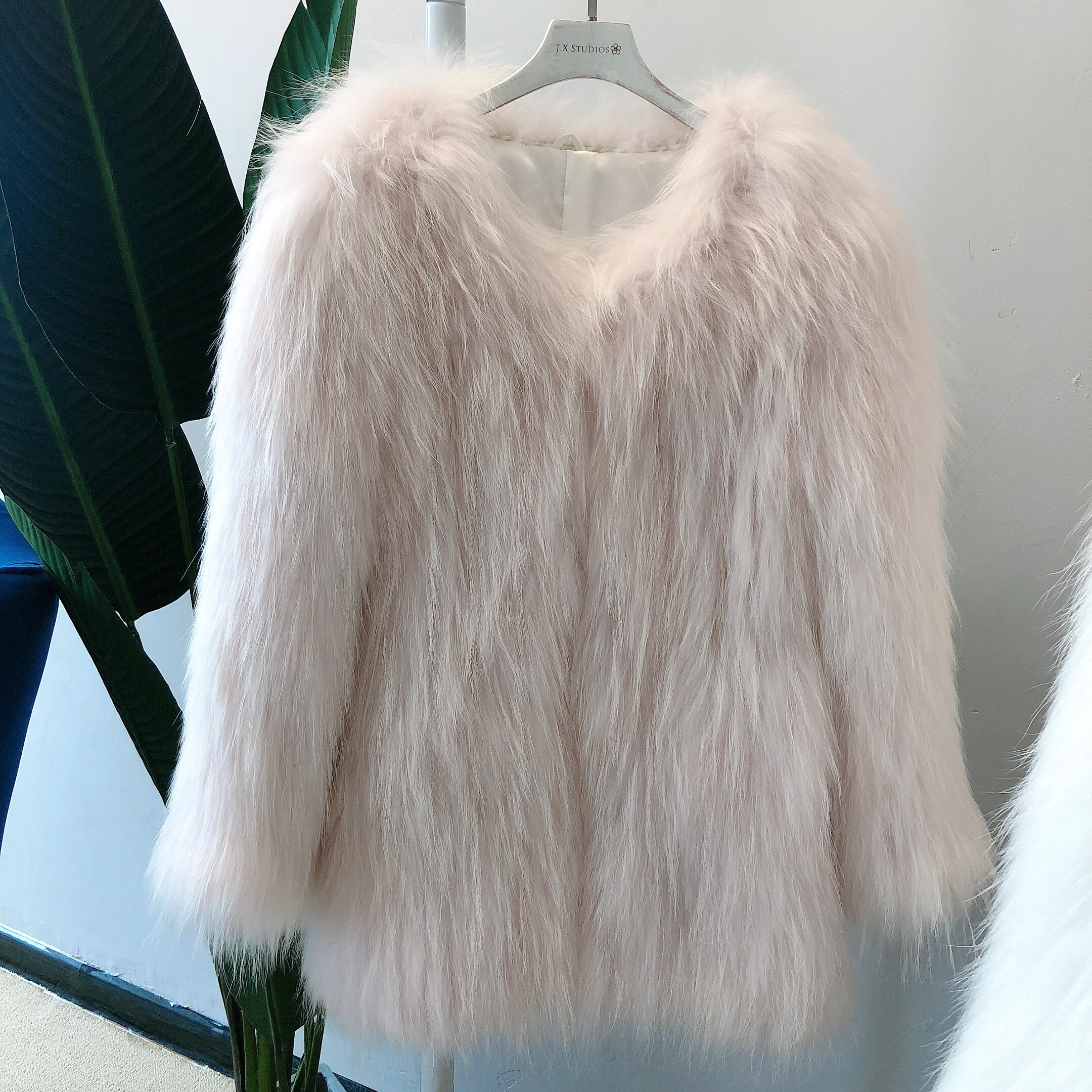 西家进口白貉毛编织皮草双面加厚厚外套中长款女皮草