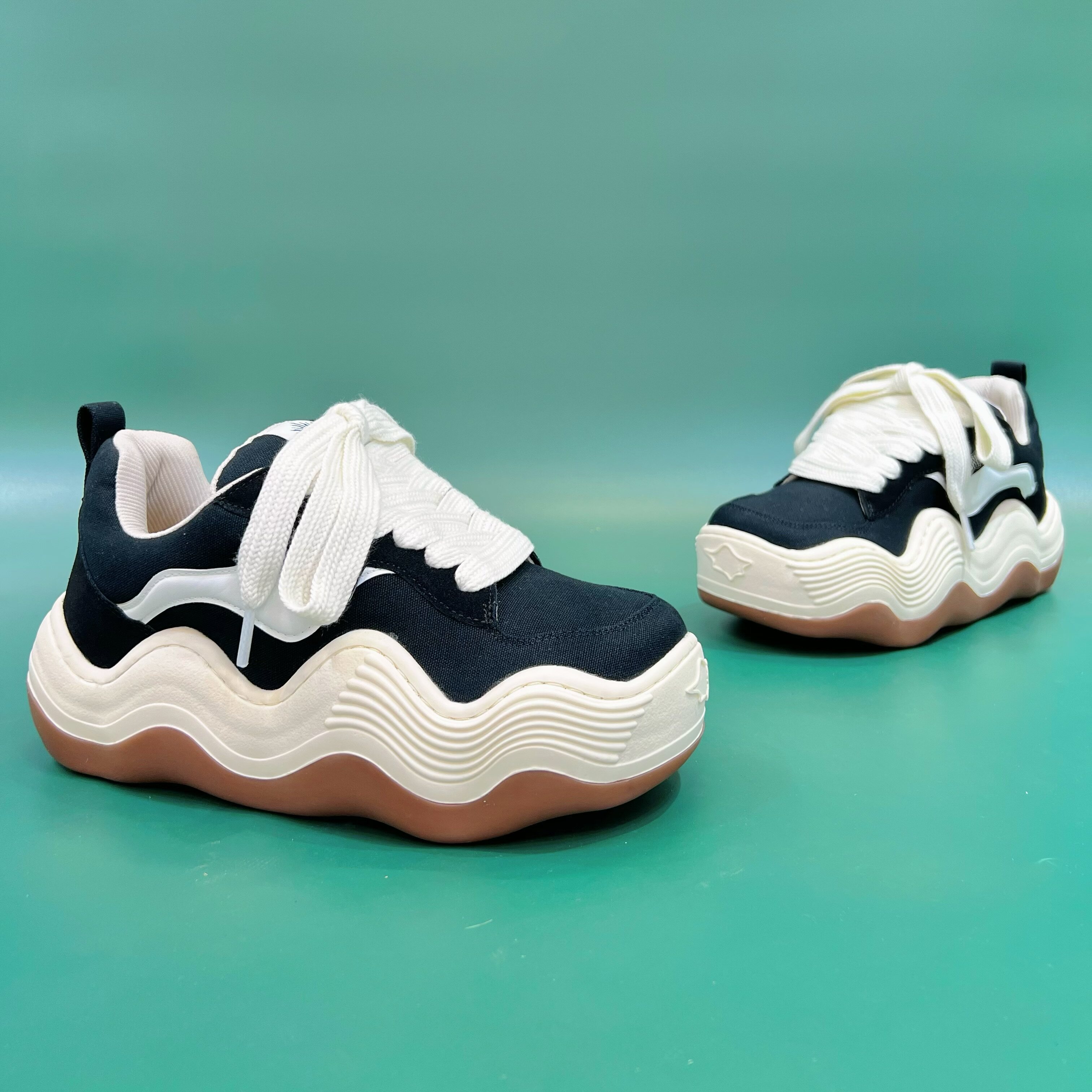 波浪鞋檀健次同款面包情侣厚底增高老爹方头时尚休闲鞋