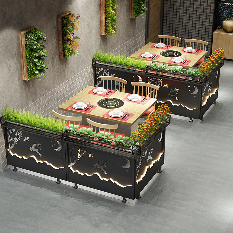 餐厅屏风饭店围栏火锅店铁艺隔断酒吧卡座绿植高隔断