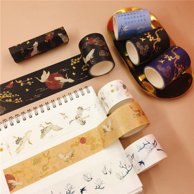 单卷烫金国风手账胶带故宫仙鹤松柏祥云日出胶带
