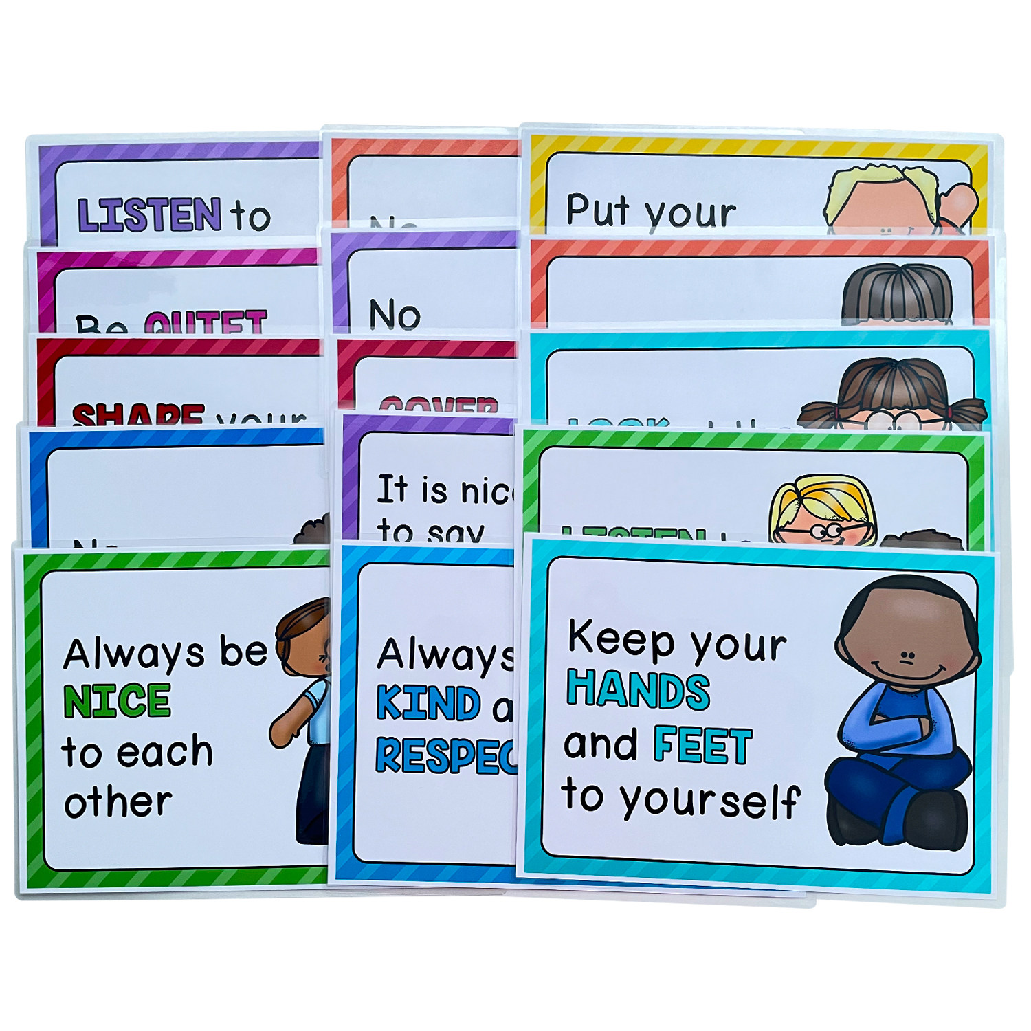 教室15条守则classroomrules幼儿园装饰英语海报a4早教闪卡