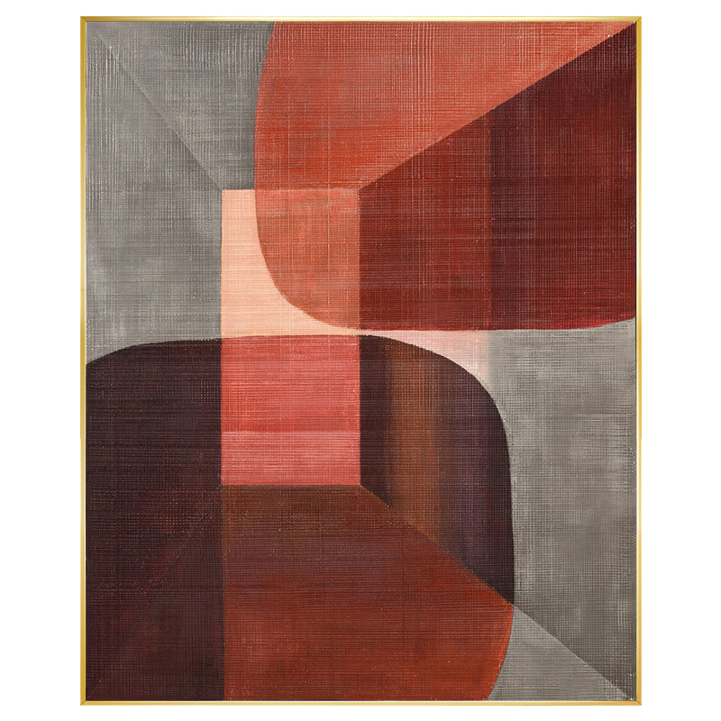 瑞杰手绘抽象油画现代简约红灰色块几何图案玄关油画