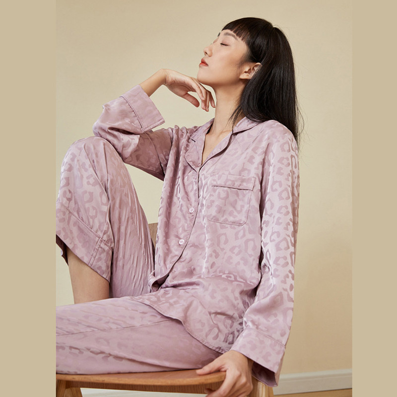 睡衣男女春秋高贡缎面冰丝网红睡衣仿真丝情侣长袖长裤丝绸家居服