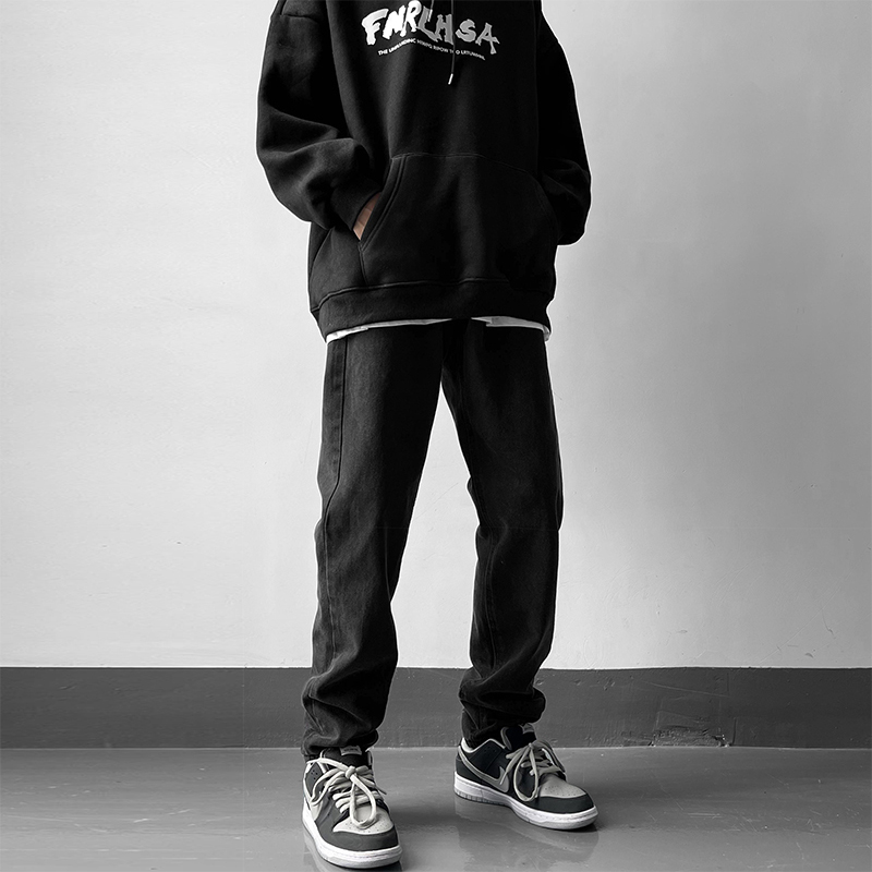 欧美高街vibe风裤子ins潮牌美式复古黑色夏季牛仔裤男修身小脚裤